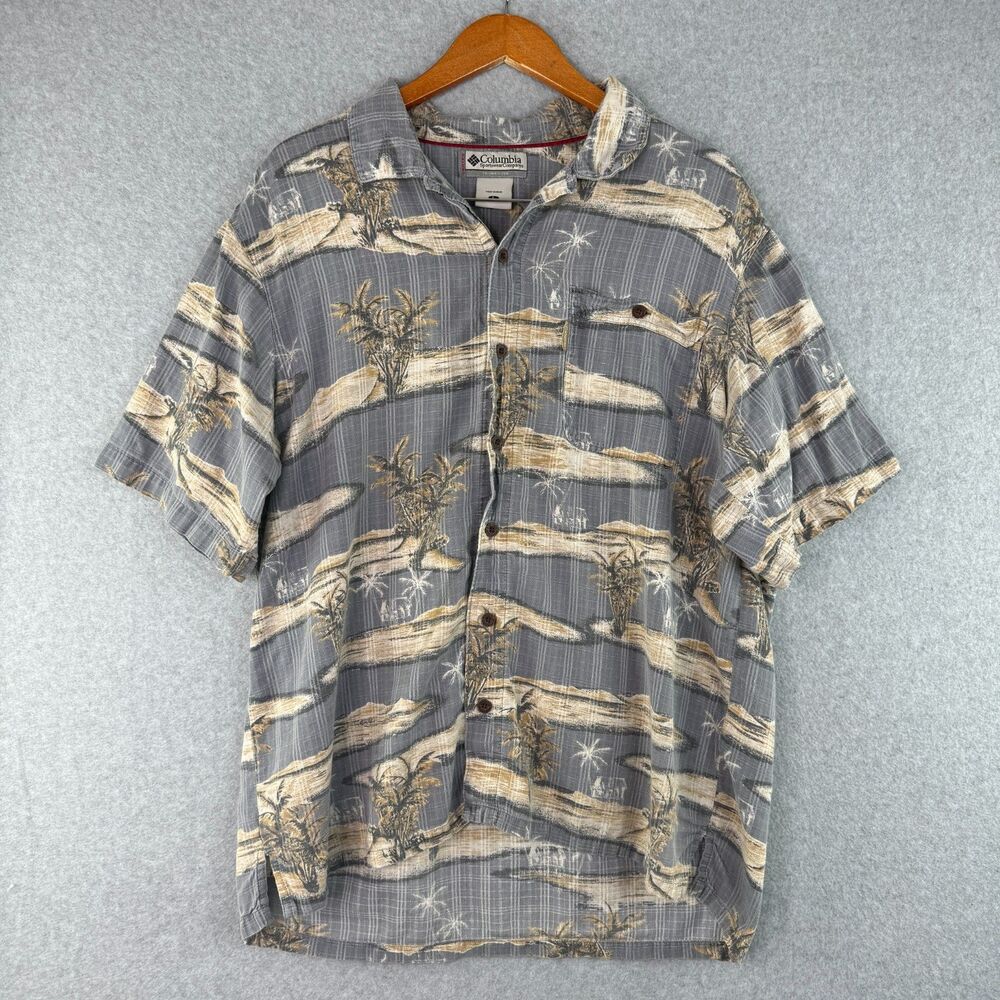 Columbia Button Down Short Sleeve Hawaiian Shirt Cotton Lightweight Size L